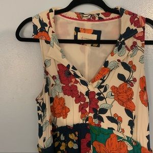 Anthropologie Multi-Pattern Floral Dress With Collar